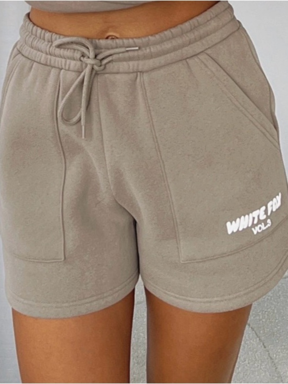 White Fox Boutique Taupe Athletic Drawstring Shorts